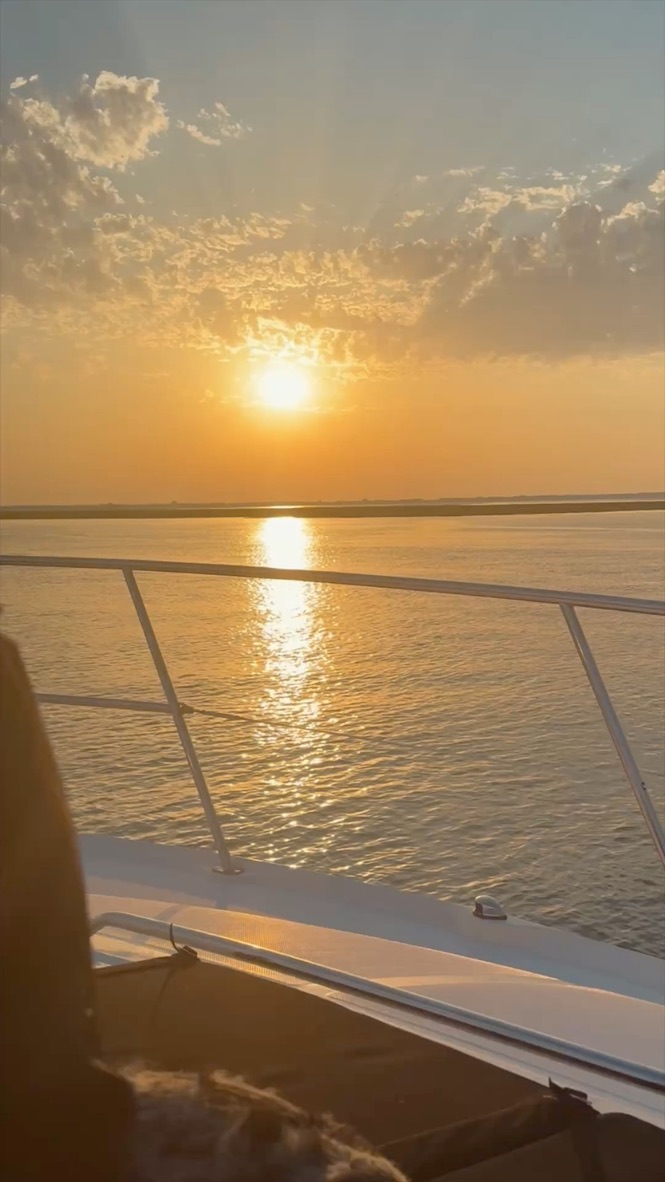 Golden sunset view from yacht deck